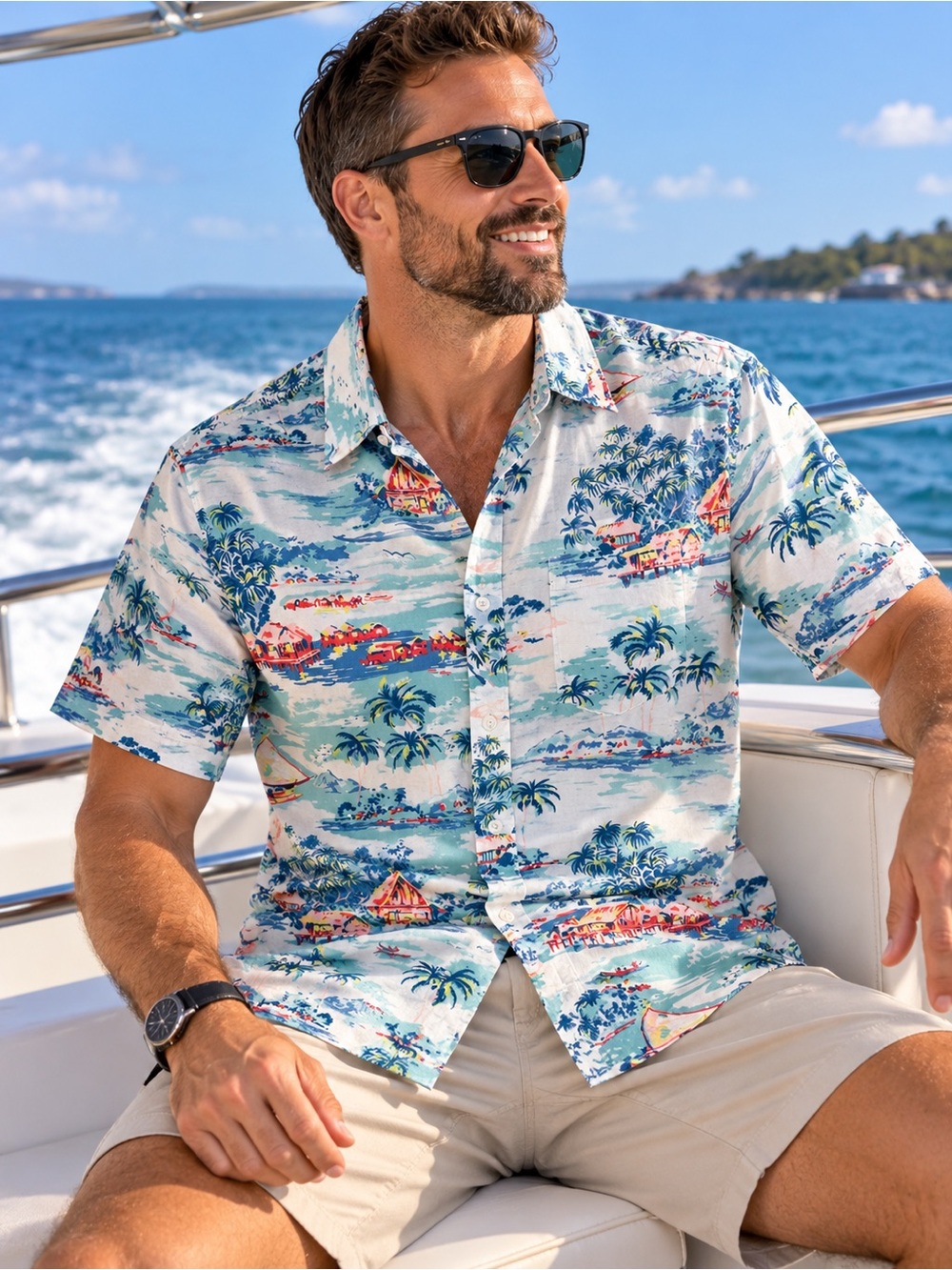 J. Crew Light Blue Tropical Camp-Collar Button-Down Shirt 100% cotton